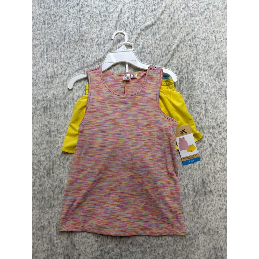 ZeroXposur Girls 2pc Active Set Back Knot Tank Top Shorts Space Dye Yellow 10/12